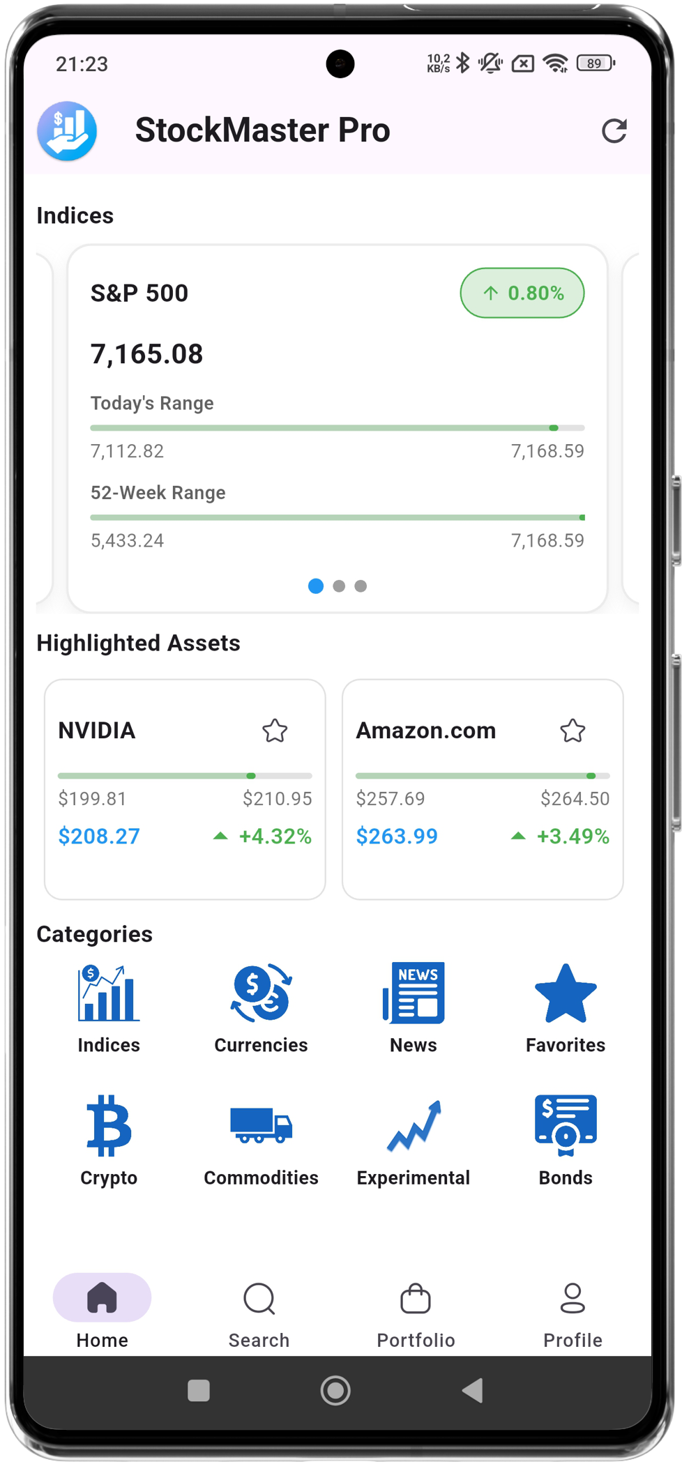 StockMaster Pro home screen